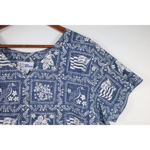 Vintage Reyn Spooner Hawaiian Dress w/  Sandals Blue White Floral Kaftan Size XL - Picture 5 of 7